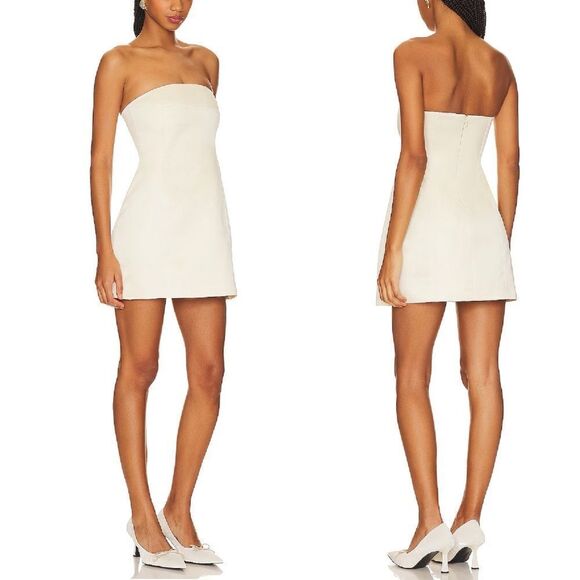 WeWoreWhat Size 00 NWT Strapless Peplum Mini Dress in Ecru Cream Ivory - Picture 9 of 9